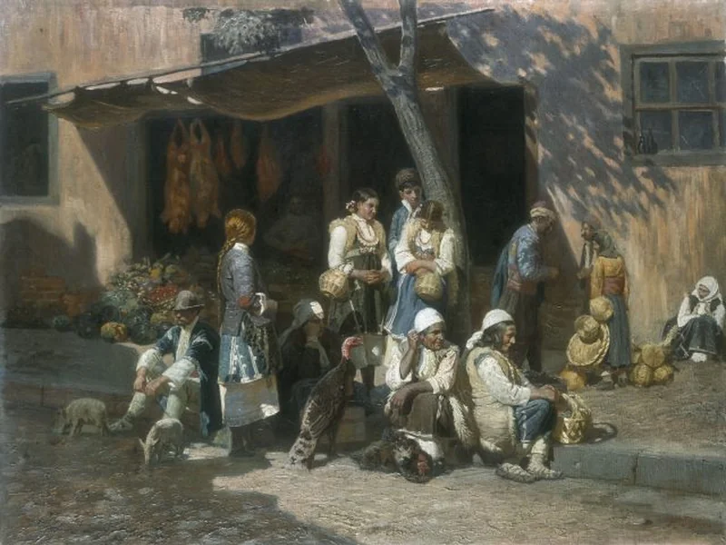 1862-Anton Stefanov Mitov - Contadini al mercato di Sofia (1903)